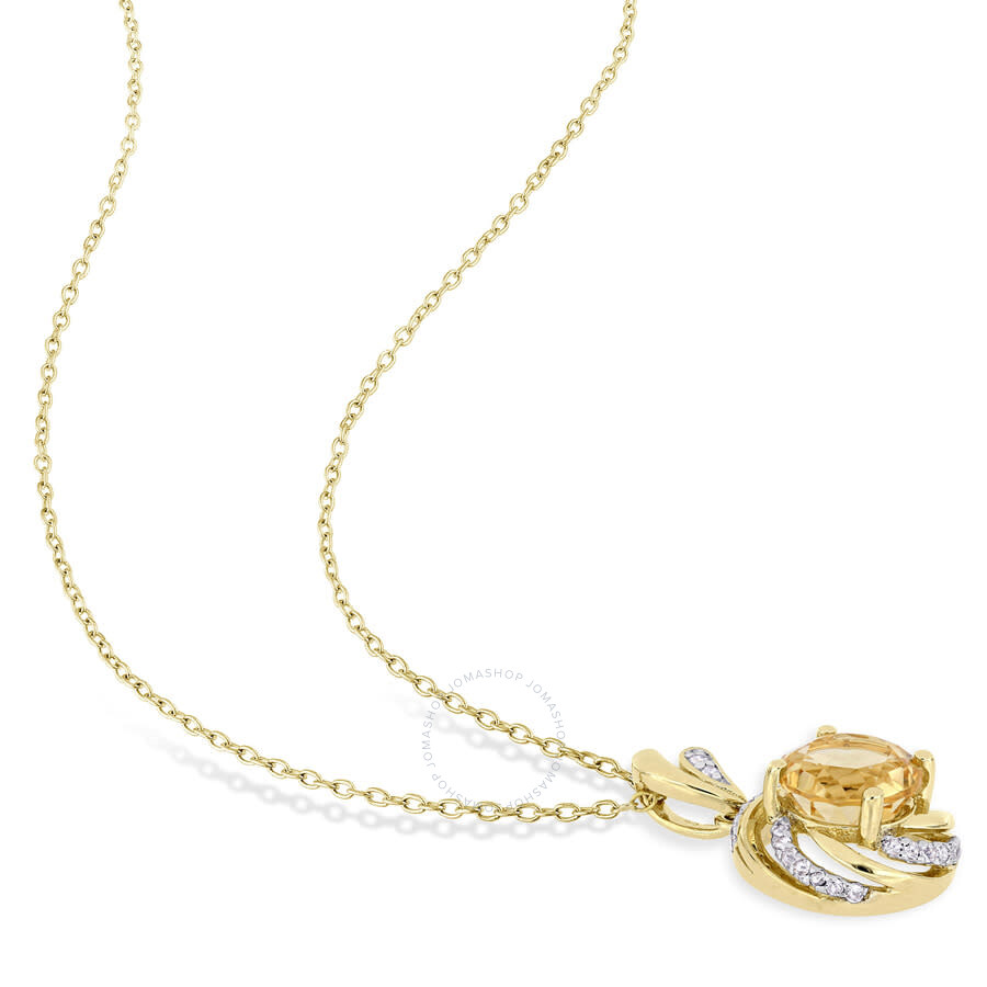 Sterling Silver Citrine White Topaz Diamond Swirl Halo Necklace Sterling Silver Citrine White Topaz Diamond Swirl Halo Necklace